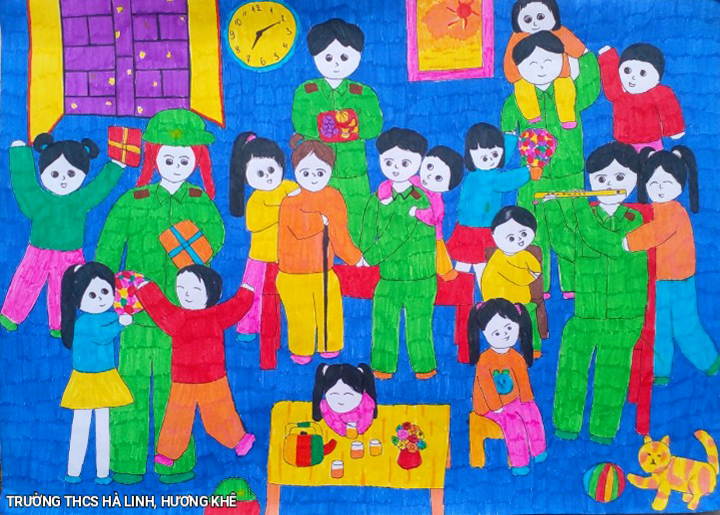 Chùm tranh của các em Trường THCS Hà Linh vẽ về đề tài Quân đội nhân dân Việt Nam